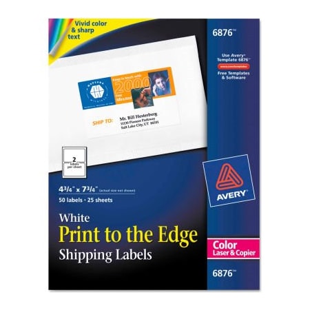 Avery Avery Shipping Labels for Color Laser & Copier, 4-3/4 x 7-3/4, Matte White, 50/Pack 6876